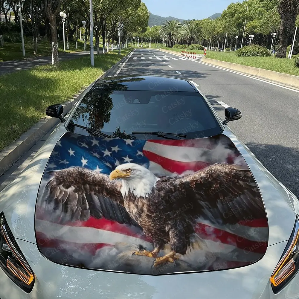 National Flag Element White Headed Sea Eagle Car Hood, Self-adhesive Wear-resistant Art Pattern Stickers, Suitable For All C