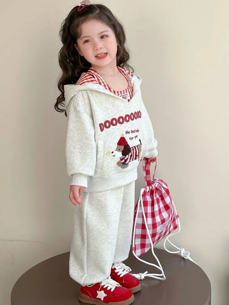 2025 New Girl Baby Three Piece Set Spring And Autumn Hoodie Casual Girls' Set Trend Sets Children's Top And Bottom Clothes Set