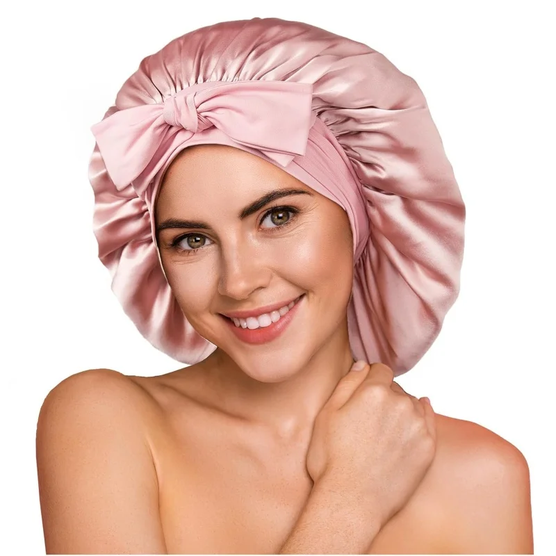 100% 19 Momme Mulberry Silk Bonnet for Sleeping Wome with Larger Double Layer Silk Hair Wrap for Curly Short Long Hair Non-Slip