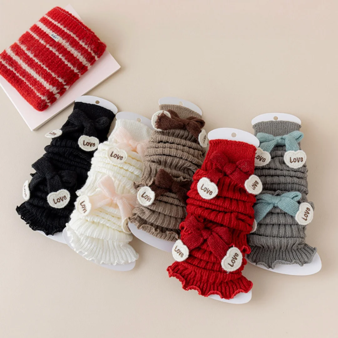 Girl's Leg Warmers Socks with Bow Girls Pile Socks Baby Leggings Knitted Stockings Women's Treasure Socks Children's Calf Socks