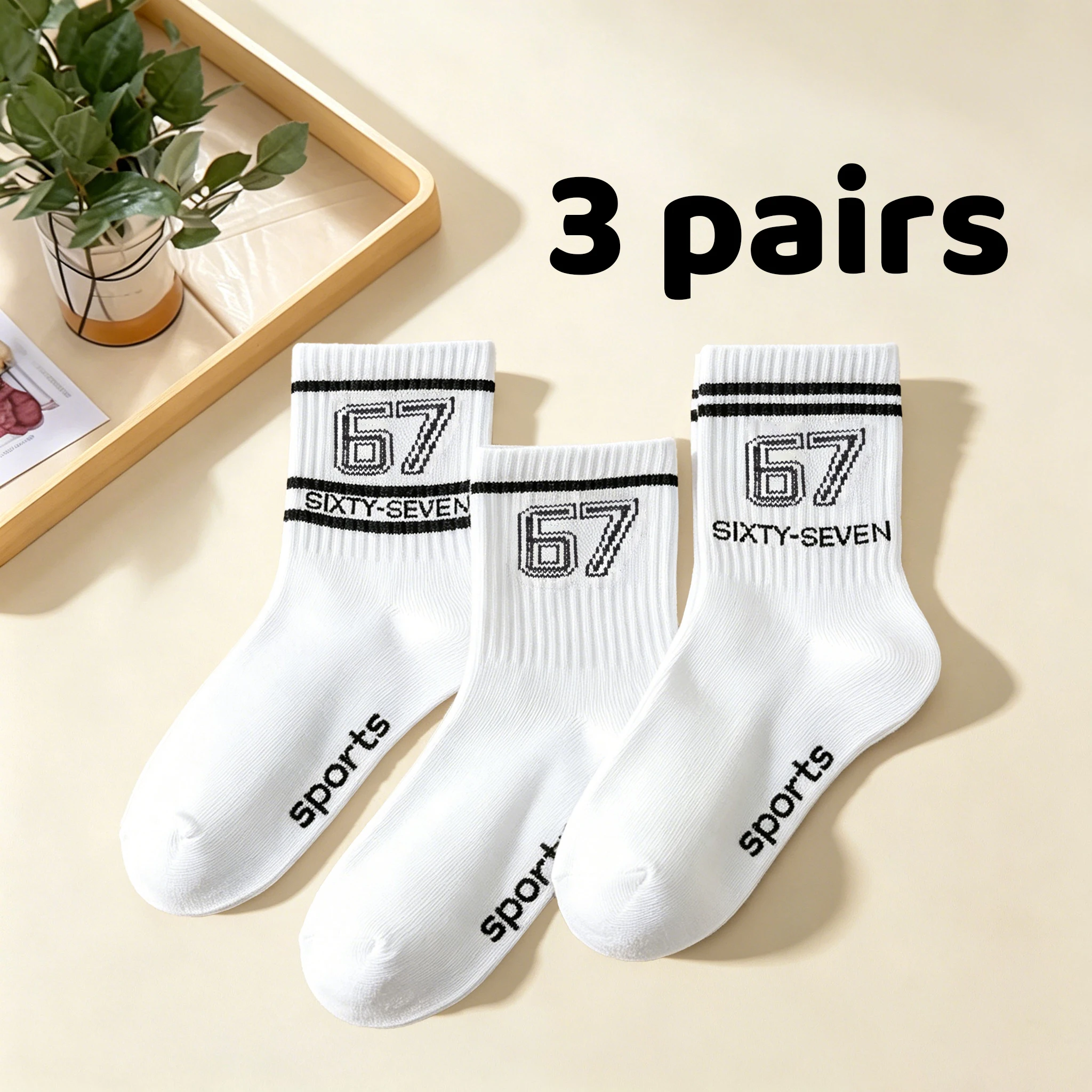 Kids Flat Crew Socks,67 Number Print Striped Sport Socks,Four Seasons Universal Breathable Casual Children Socks For Boys Girls