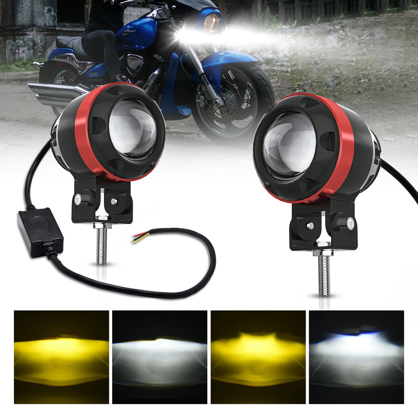 

2 Pack Motorcycle LED Driving Fog Lights 90W White and Amber LED Pods Projector Lights Spotlight for Tractor Truck ATV UTV Boat