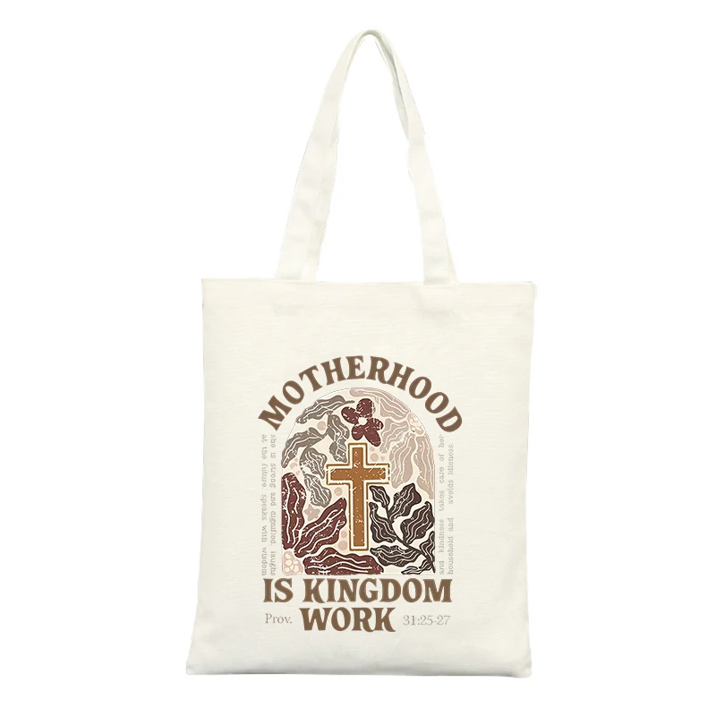 Canvas Tote Bag with Cross and Floral Graphic, Vintage Style for Daily Use and Casual Outings