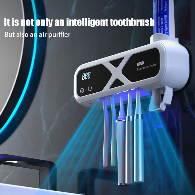 Uv Toothbrush Sterilizer Rechargeable Fast Drying Wall-mounted Tooth Brush Holder With Led Display For Bathroom