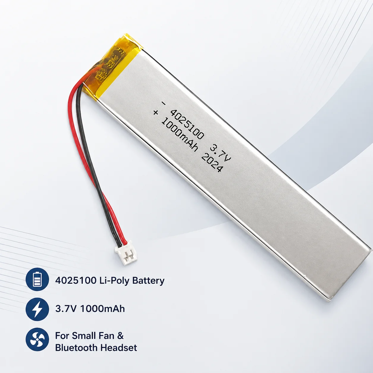 4025100 3.7V 1000mAh Rechargeable Li-Polymer Battery for Bluetooth Voice Recorder EBook Smart Furniture Cabinet Light LED Device