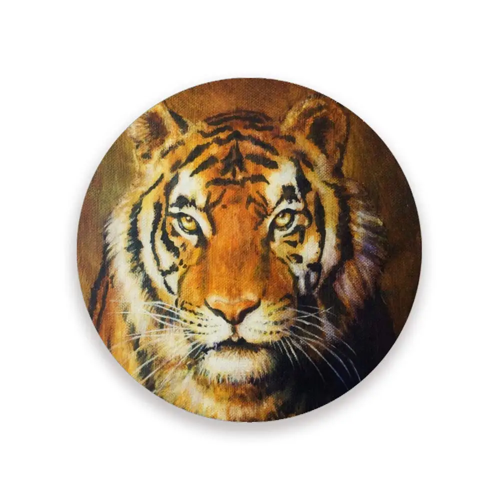 Tiger with Fire Drink Coasters Absorbent Coasters Round Ceramic Coaster with Cork Base Cups Place Mats for Home Table Decoration