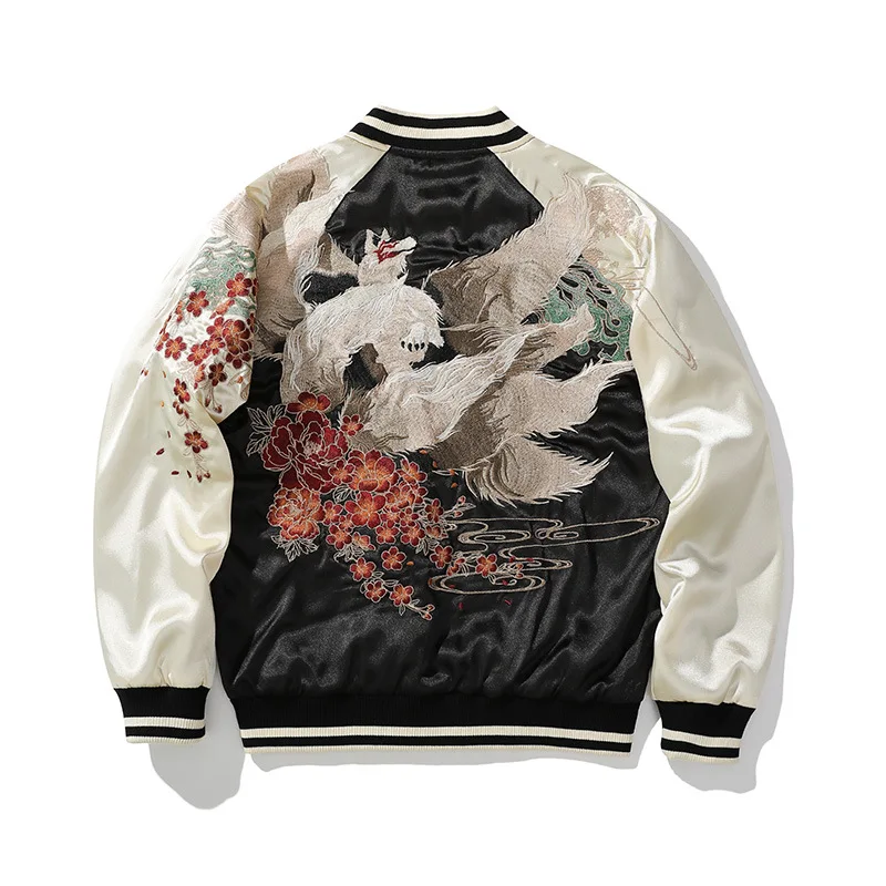 2024 Autumn/Winter New Trendy Embroidery Men's Jacket Nine Tailed Fox Embroidery Heavy Industry Coat Baseball Collar Loose Top