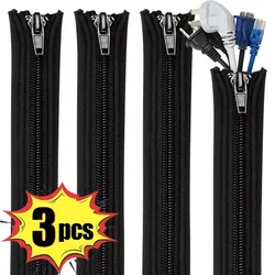 1/3X 50cm Black Cable Organizer Zipper Type TV Computer Cable Sleeve Insulated Protective Office Cable Hidden Storage Management