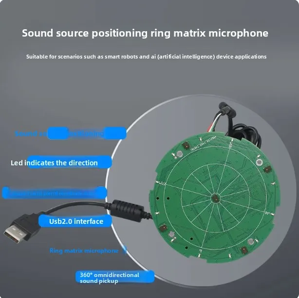 360-Degree omnidirectional pickup sound positioning ring matrix microphone 3D noise reduction digital robot microphone