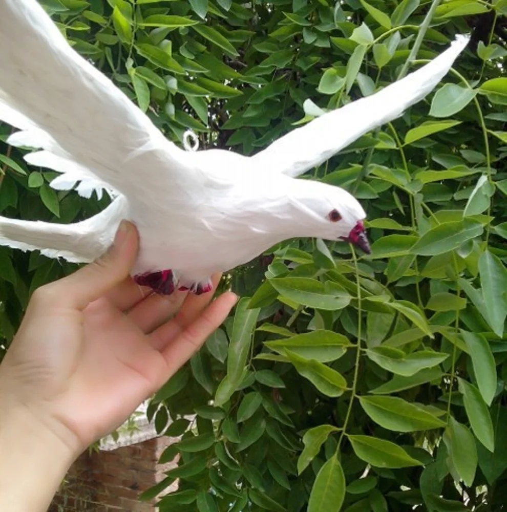 

new simulation wings pigeons toy plastic&fur white dove doll bird gift about 36x28cm 0763