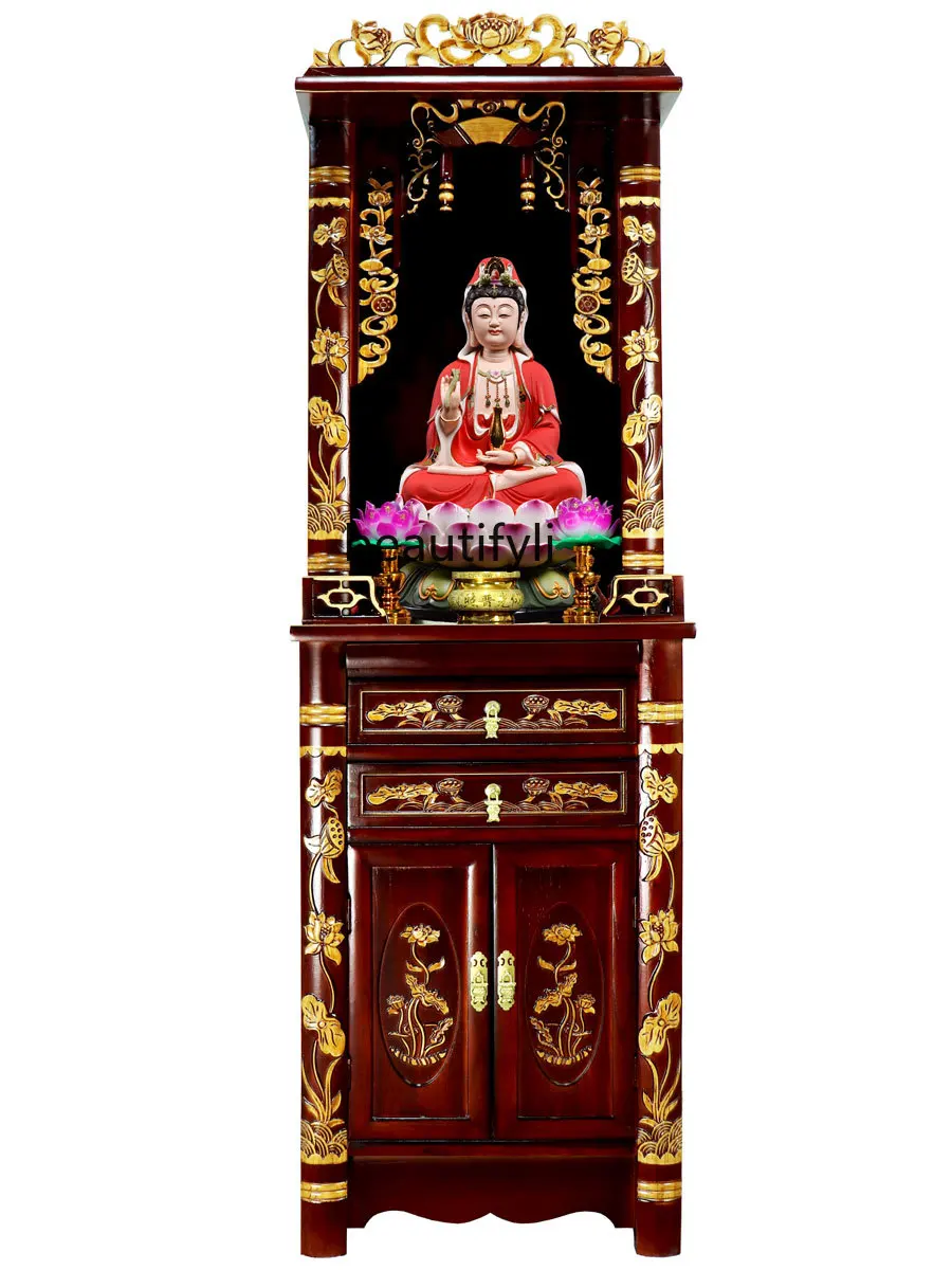 Solid Wood Buddha Niche Buddha Cabinet New Chinese Style Clothes Closet Shrine Ancestor Altar Cabinet Home God of Wealth Cabinet