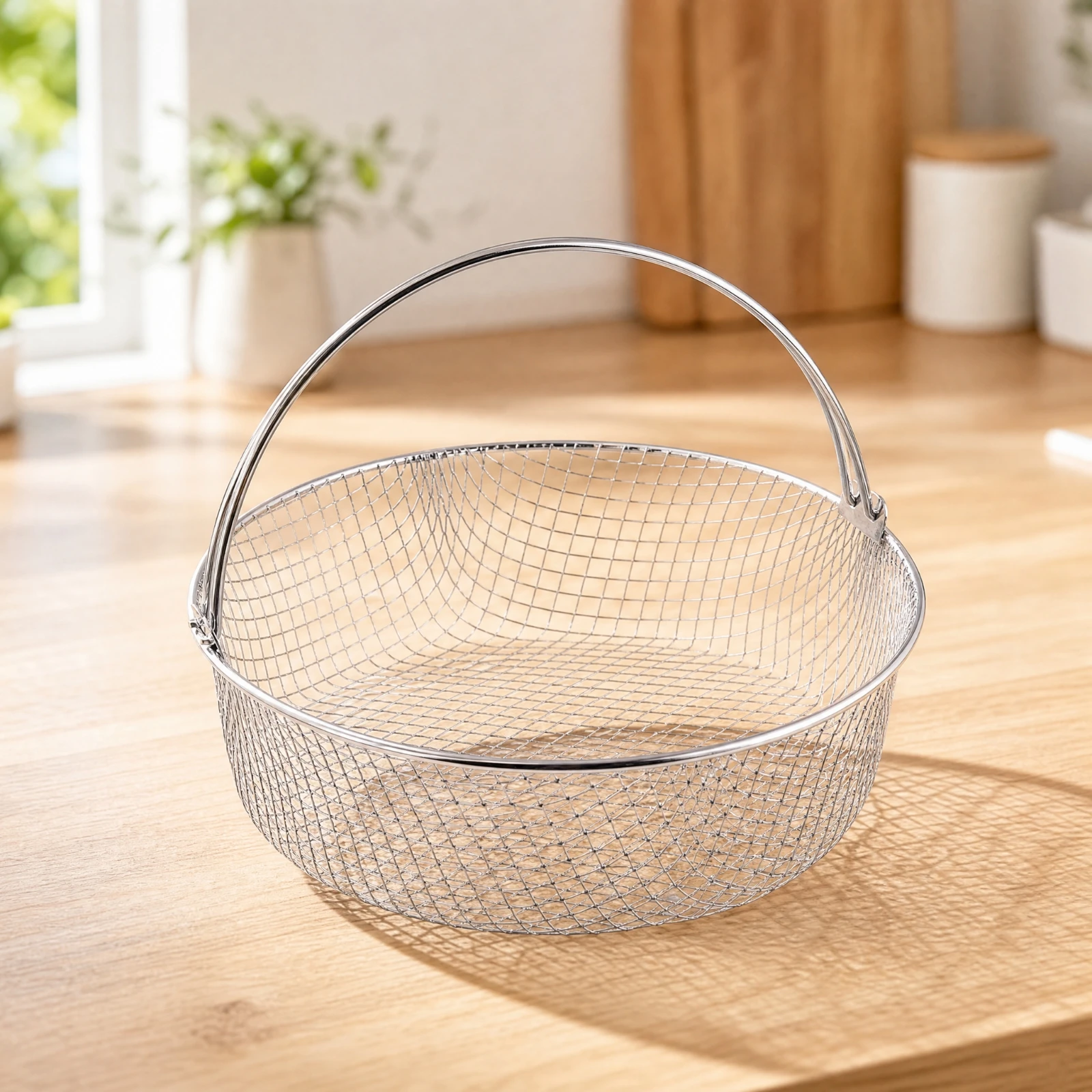 Round Air-Fryer Basket with Hinged Handle Rust-Proof Wire Mesh Air Fryer Basket Grill Tray Non Strainer Long-Lasting