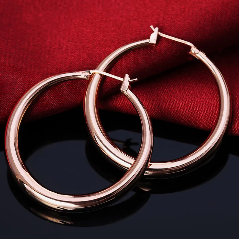 TIEEFEGO 925 Sterling Silver Gold/Rose Gold Glossy Round Hoop Earring For Woman Fashion Party Engagement Statement Jewelry Gift