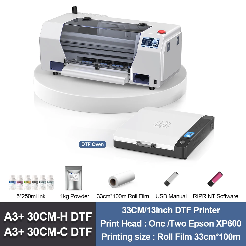 A3 DTF เครื่องพิมพ์หนึ่งหรือสอง Epson XP600 หัว 13 นิ้ว DTF เครื่องพิมพ์สําหรับเสื้อผ้า TShirt พิมพ์โดยตรงฟิล์มเครื่องพิมพ์