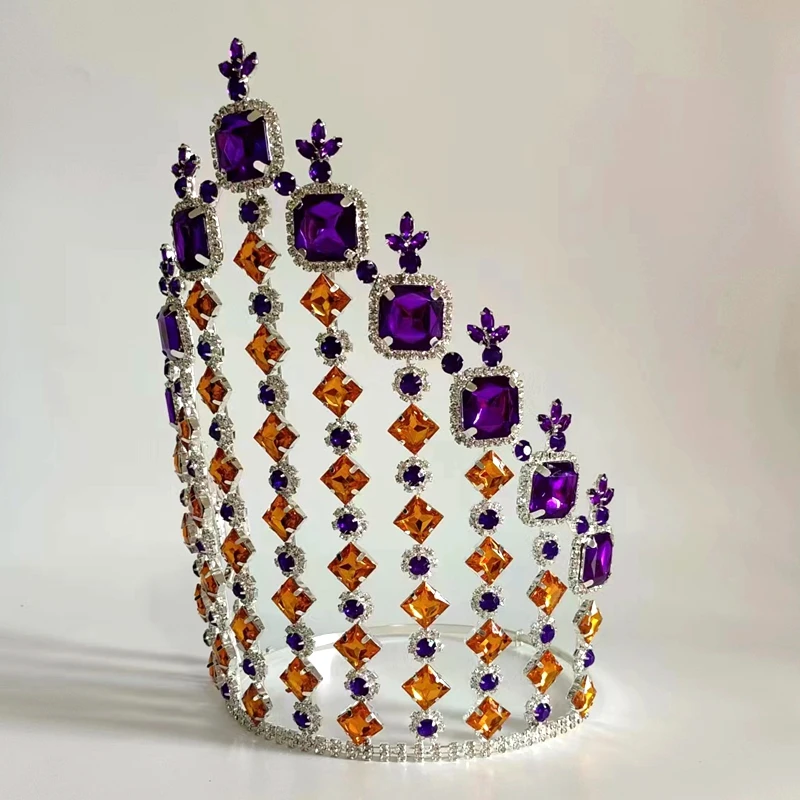 Fascinator Hair Accessories Beauty Golden Crown Large Tall Beauty Women Crown For Pageant