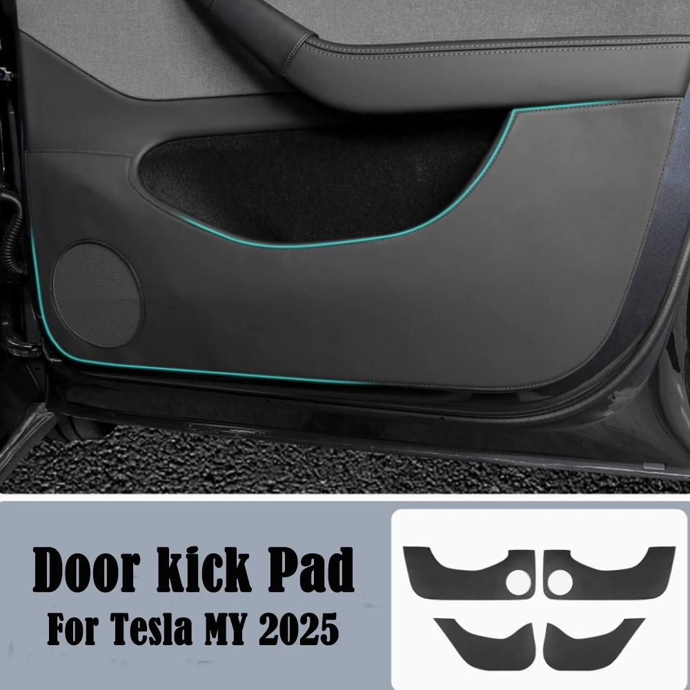 

4Pcs Nappa Leather Car Door Kick Pads for Tesla Model Y 2025 Juniper Anti-Kick Mat Cover Scratch Door Protector Accessories