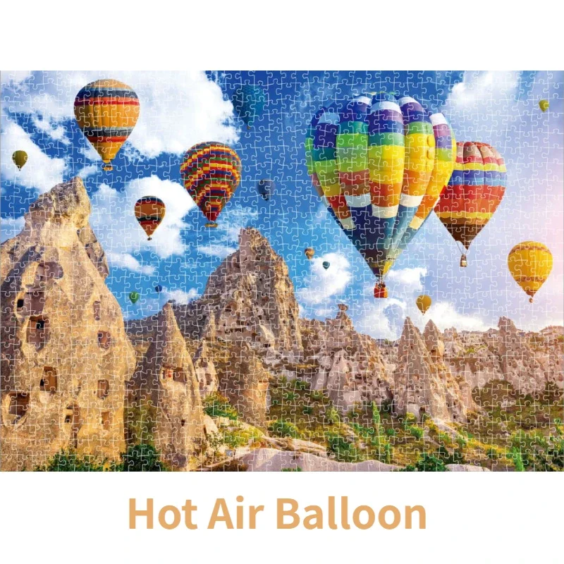 

70*50cm Adult Paper Jigsaw Puzzle 1000 Pieces Street Hot Air Balloon Beautiful Landscape Daily Entertainment Christmas Gift