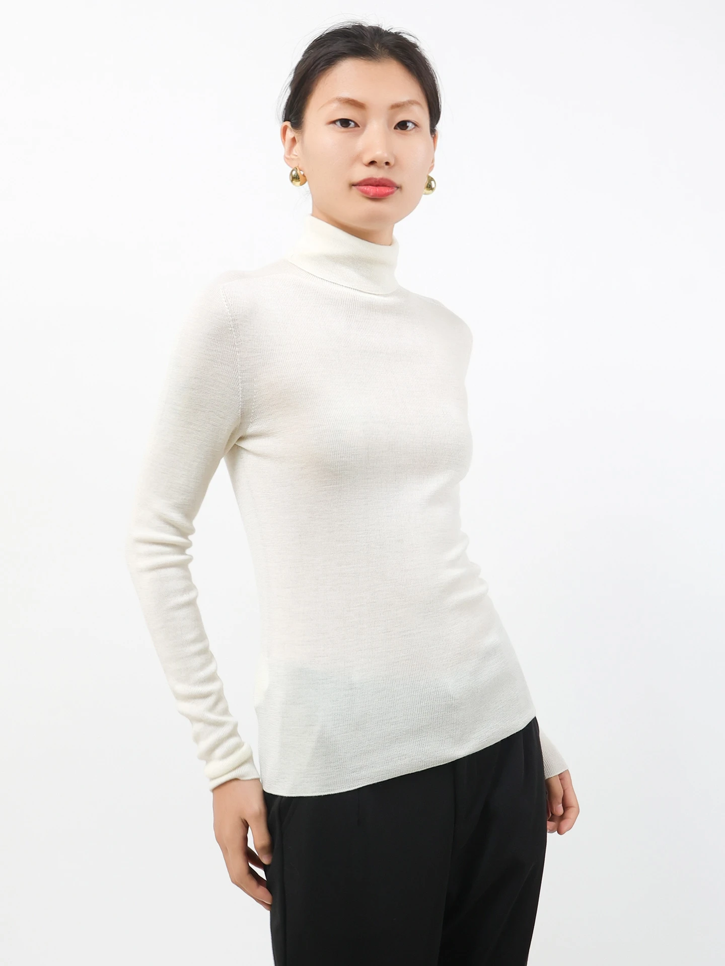 

YanZhouSe Sl Slim Fit Wool Base irt Ultra Fine Merino Wool Knitted Top for Women Autumn Season High Collar Long Sve