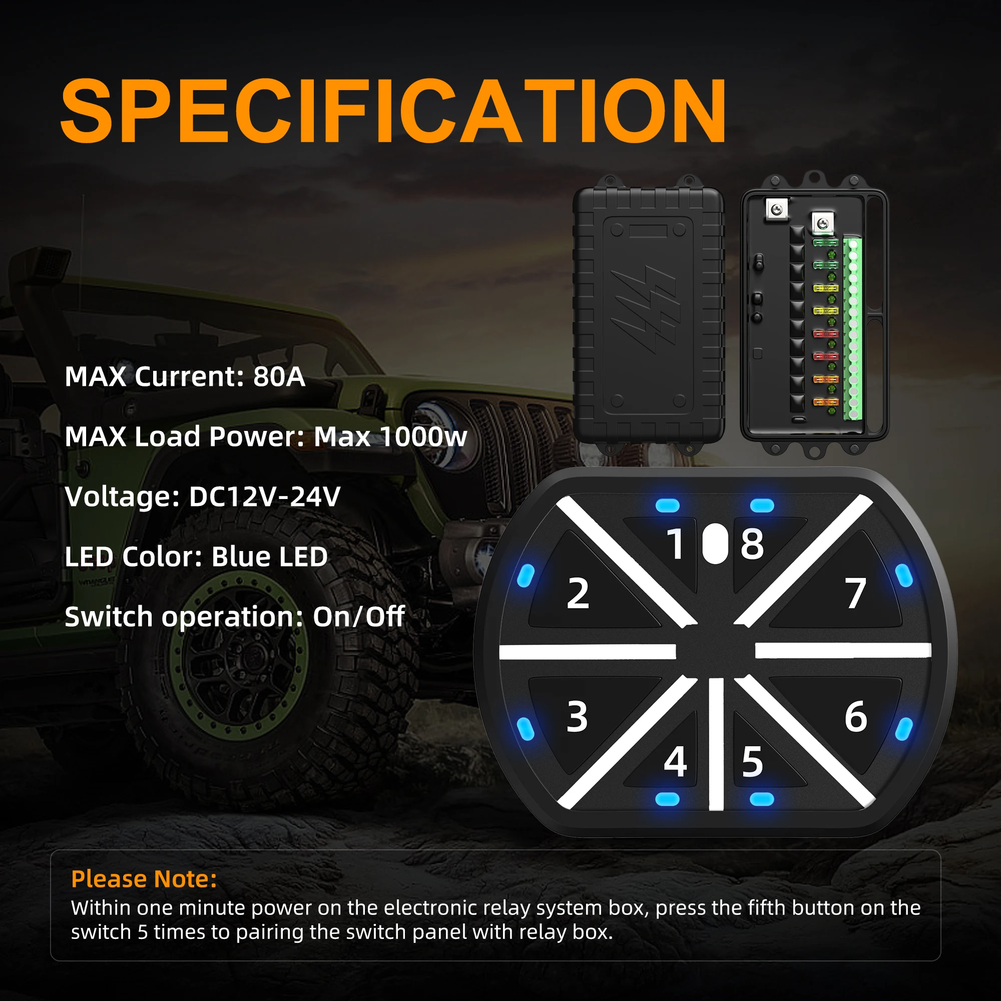 Daiertek PN-SPRF8 Pannelli di controllo interruttori 8 Gang 12v Pannello interruttori per auto con controller integrato ad alta potenza RFB Road per auto