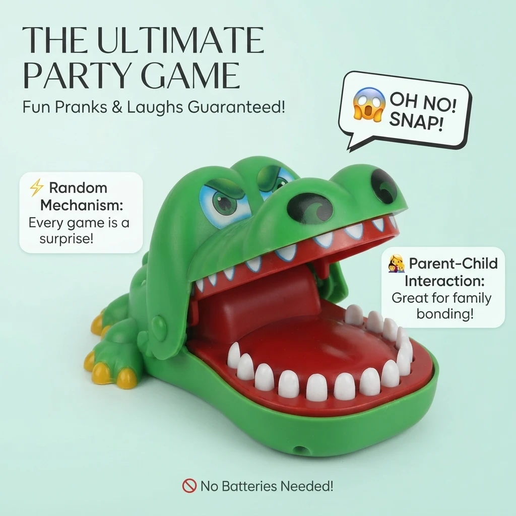 Popular Overseas Large-Sized Finger-Biting Crocodile Toy for Ages 3 and Up, Crocodile Dentist Prank Game, Random Trigger Mechanism for Family Party Pranks, Novelty Birthday Gift to Keep Away from Electronic Screens, Fun Finger-Biting Crocodile Game, Interactive Stress-Relief Prank Toy for Multiple Players, Smooth and Safe Tooth Surface, Family Tabletop Game, Holiday Party Favor, Suitable for Boys and Girls, Smooth and Safe Tooth Surface Plastic Game Toy, New Year's Day, Valentine's Day