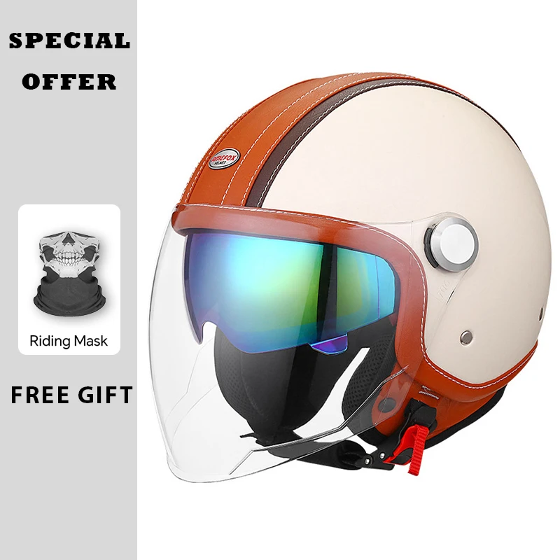 

DOT ECE Approved Retro Leather 3/4 Open Face Motorcycle Helmet Adult Men Women Vintage Jet Helmet Scooter Curiser Chopper