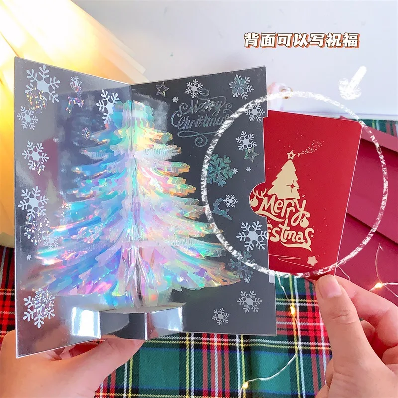 Christmas Tree 3D Pop-Up Card Christmas Sparkling Fantasy Greeting Card Christmas Envelopes Blessing Gift Message Card