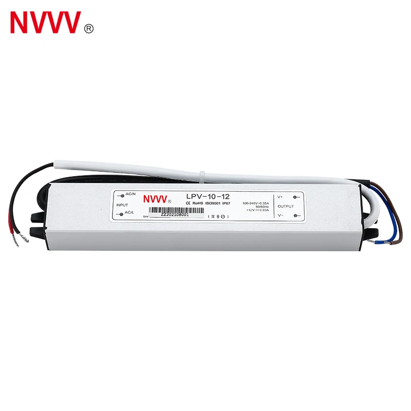 NVVV Waterproof Lighting Transformers 90-250VAC To DC 12V 24V Plastic LED Driver Power Adapter LPV-10W 20W 30W Power Supply IP67