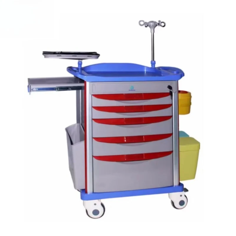 ABS Emergency Trolley Hospital Medical Cart  with Locking Wheels for Medicine Storage & Transport