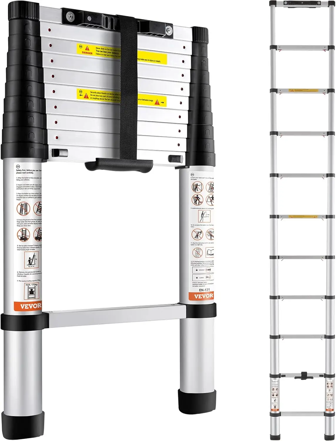 

10.5 FT Aluminum Telescoping Ladder with One-Button Retraction, Non-Slip Feet, ANSI Listed for Home and RV Use