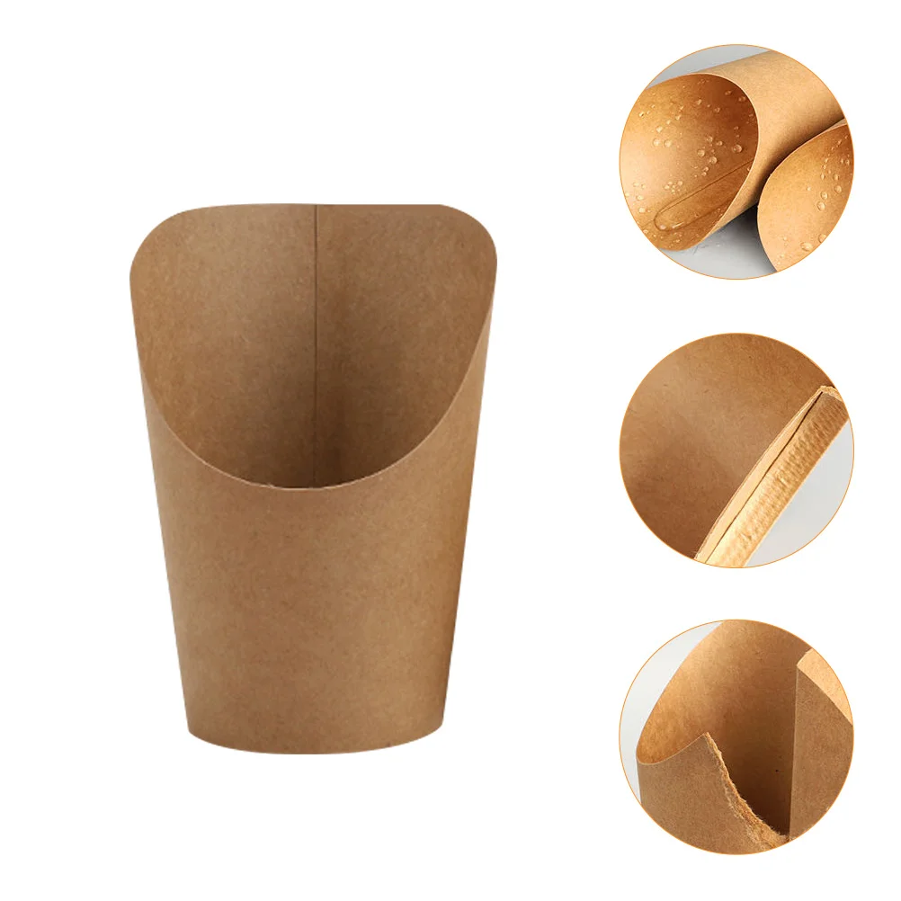 50 Pcs French Fries Packing Bucket Waffle Cones Storage Shelves Food Take-out Paper Kraft Holder Miss