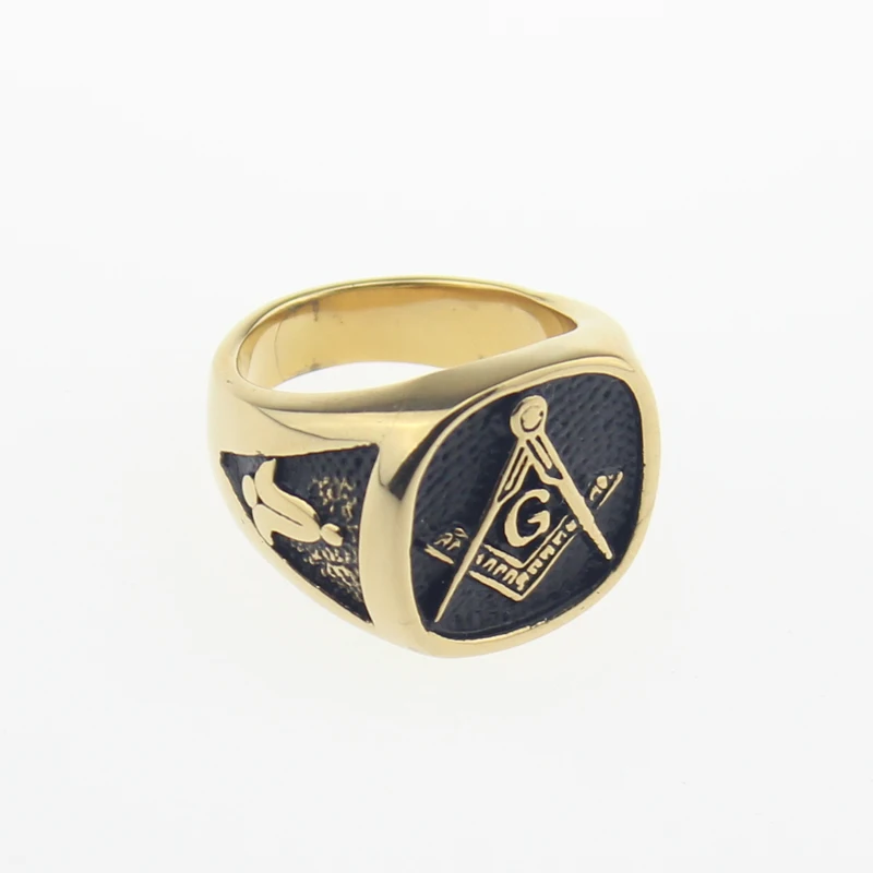 Free Mason Freemasonry 316L Stainless Steel Band Masonic Ring Gold Color