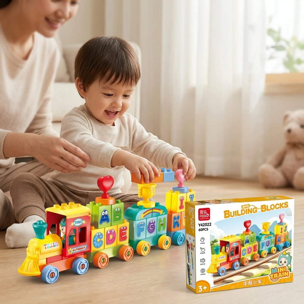 Alphabet Building Block Train Set ABS Plastic STEM Learning Kit Educational Toy for Preschool Toddlers Boys Girls Gift