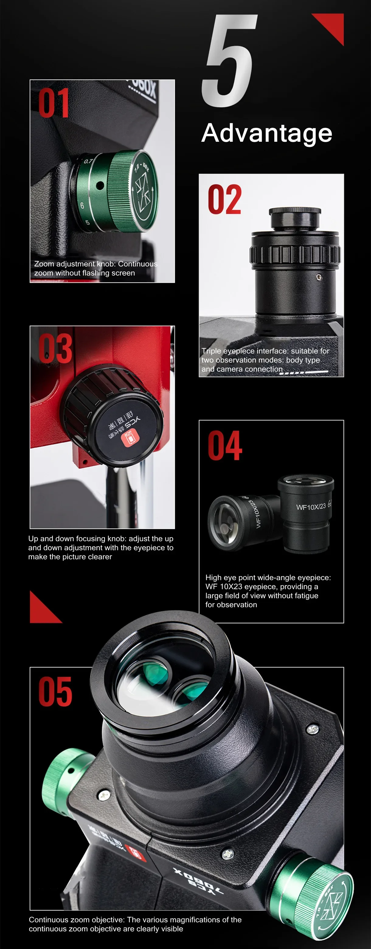 YCS 7060X Trinocular Stereo Microscope With WF10X/23 Eyepiece