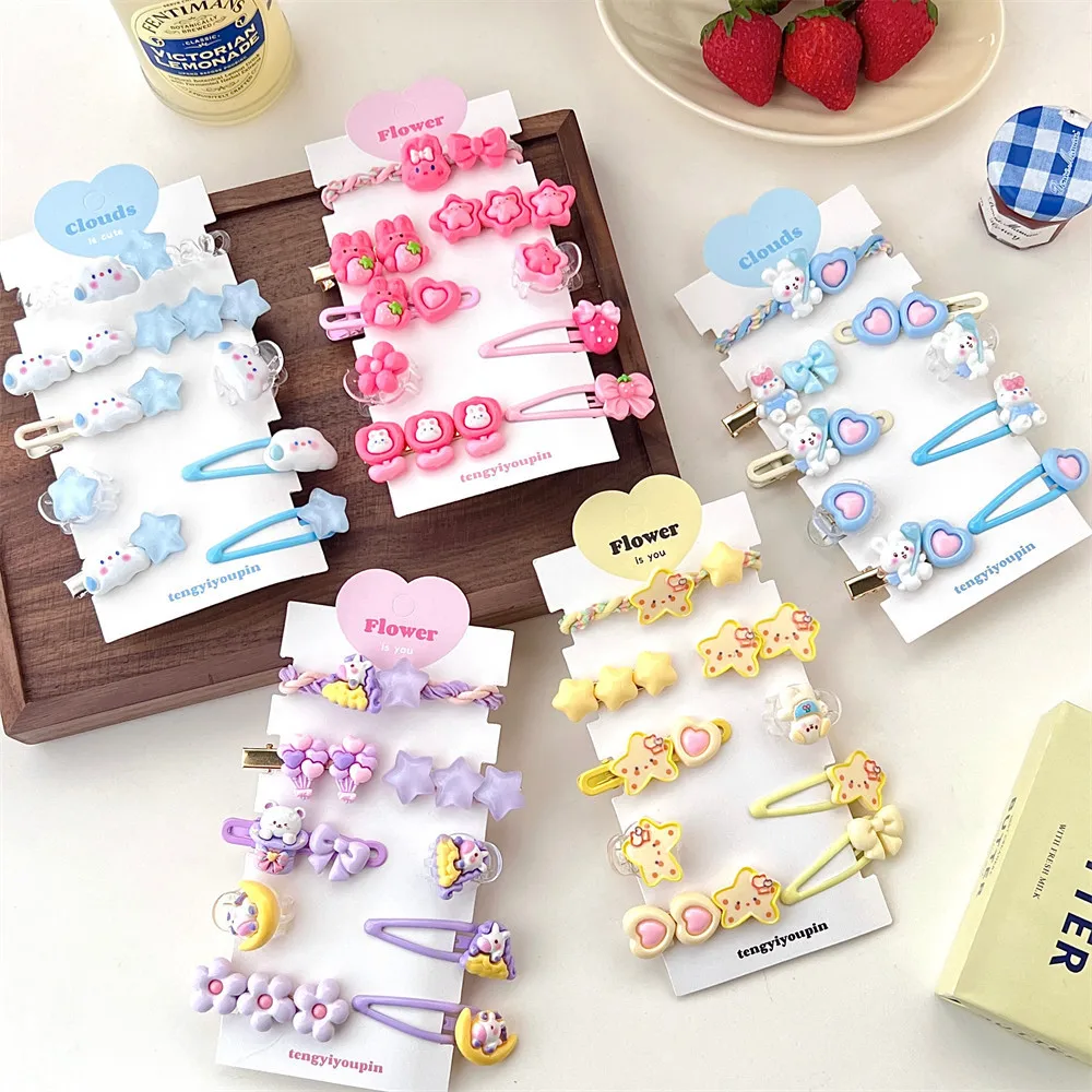 9PcsSummer Hair Accessories Set Children Broken Hair Bangs Clip Cute Girl Make-Up Clip With Headdress Does Not Hurt Hair Clip