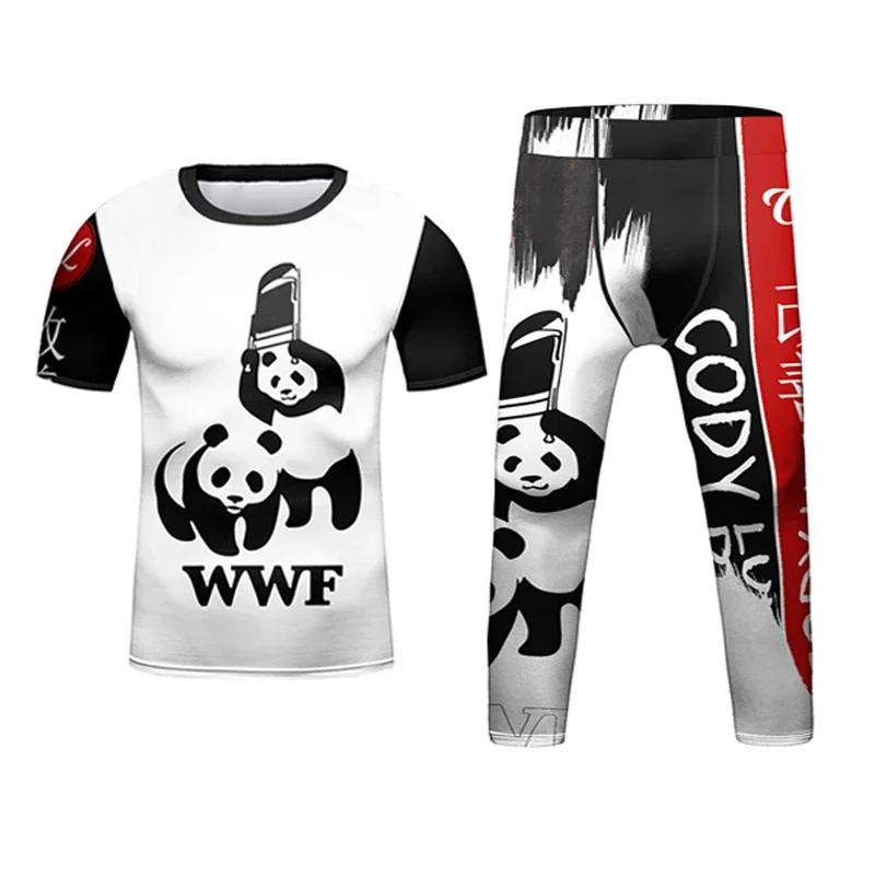 Jiu Jitsu Rashguard T-shirt For Children MMA Shorts Bjj Kids 4pcs/sets Boy Boxe kickboxing Mma Compression Clothing Sportswer