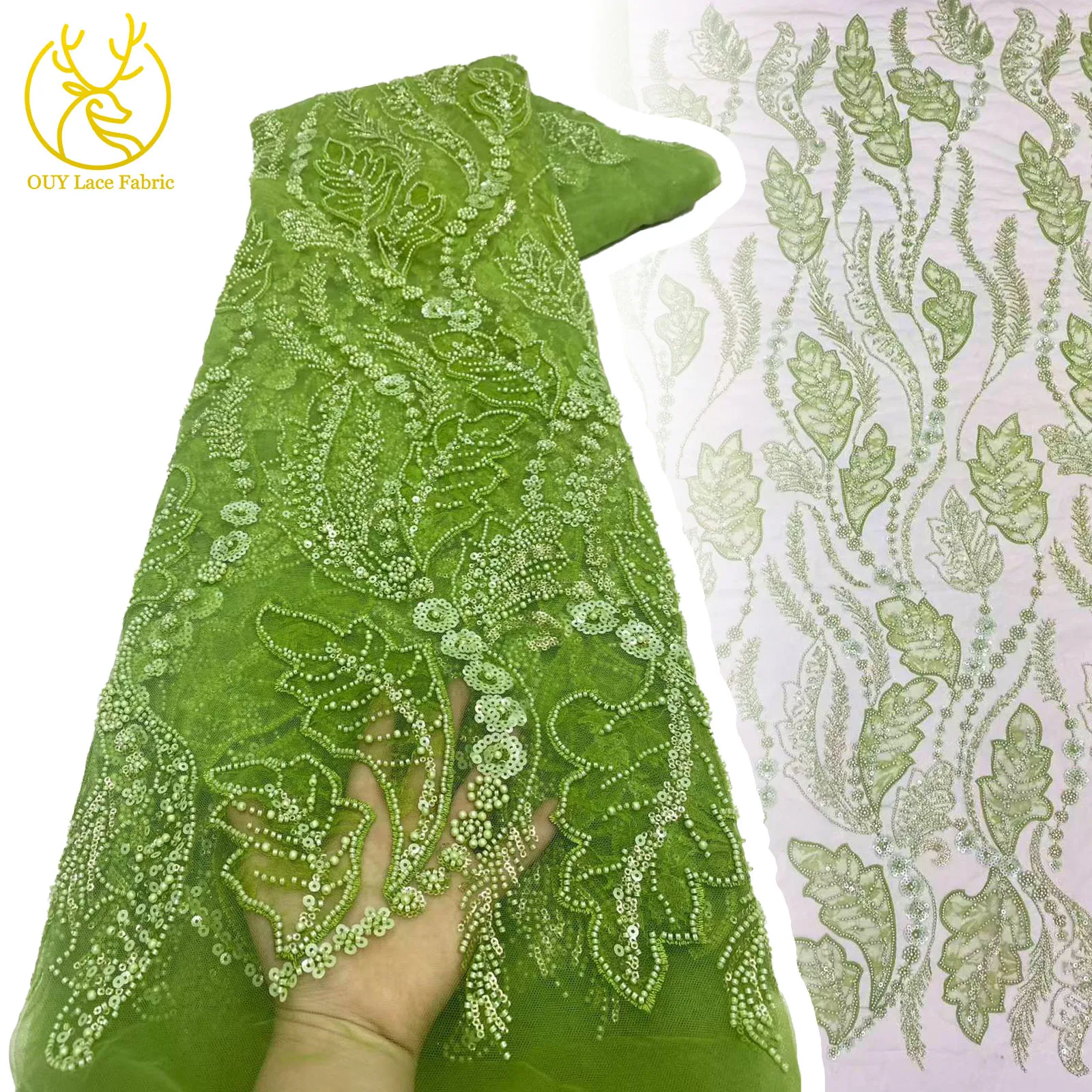 

African Handmade Beaded Lace Tulle Fabric 2025 Swiss French Sequin Fabric,Nigerian Groom Embroidery Wedding Prom Dress Sewing
