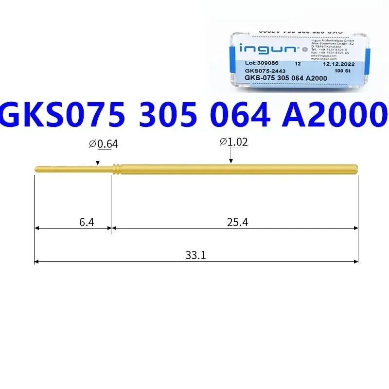 

100PCS INGUN British Steel Needle GKS075 305 064 A2000/A2800 Straight Round Head 1.02mm Spring Test Pin for Circuit Board