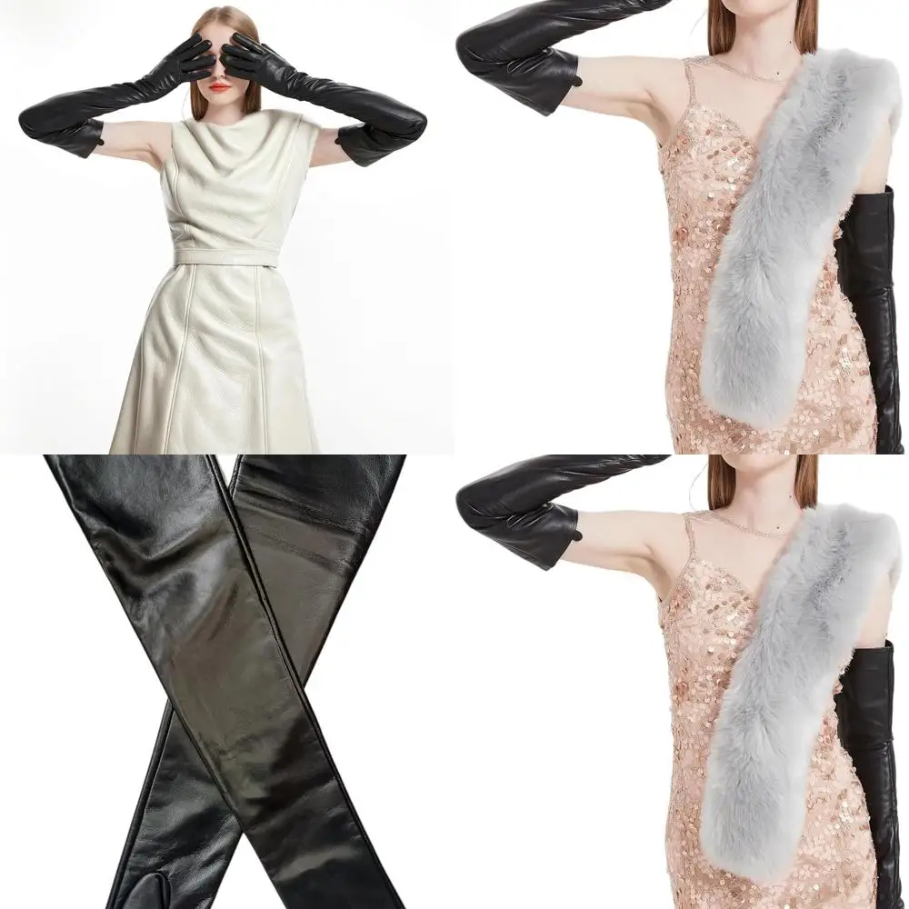 

Long Leather Gloves For Women Soft Lambskin Opera Vintage Style Black Genuine Sheep Leather Above Elbow Gloves