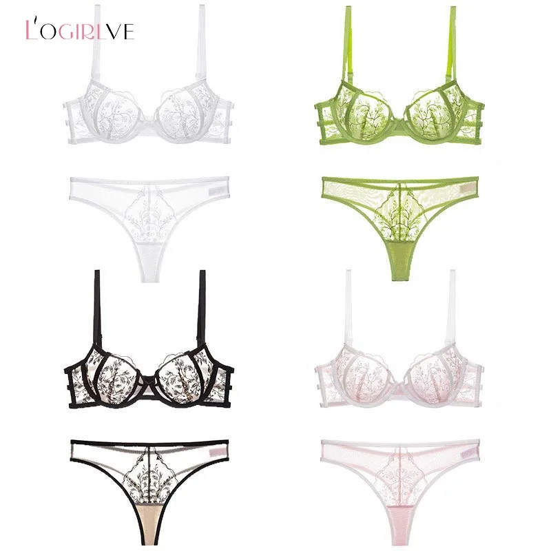 Logirlve High Quality Lace Lingerie Set Women Brassiere Gauze See Through Bra And Panties Sets Sexy Transparent Underwear Set