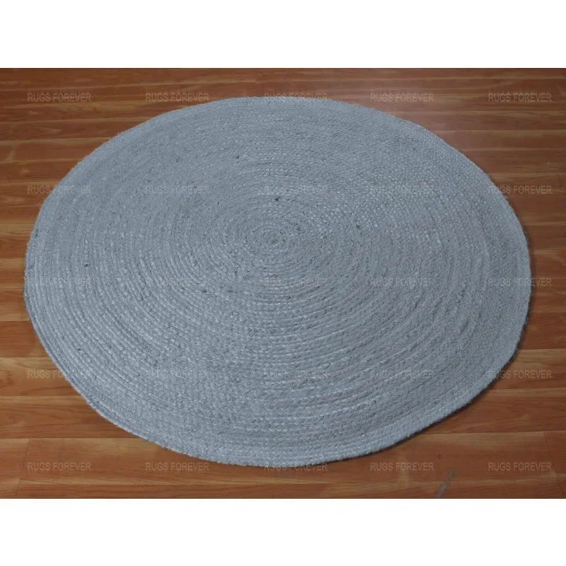 Gray Natural Jute Round Kilim Living Room Bohemian Mat Hand Braided Area Rug