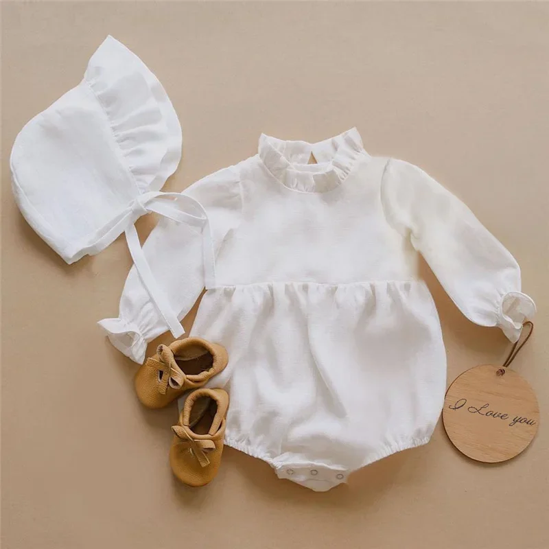 Spring Fall Newborn Infant Romper Baby Girl Long Sleeve Cotton Linen Bodysuit Jumpsuit Baby Clothing for 3-24Months