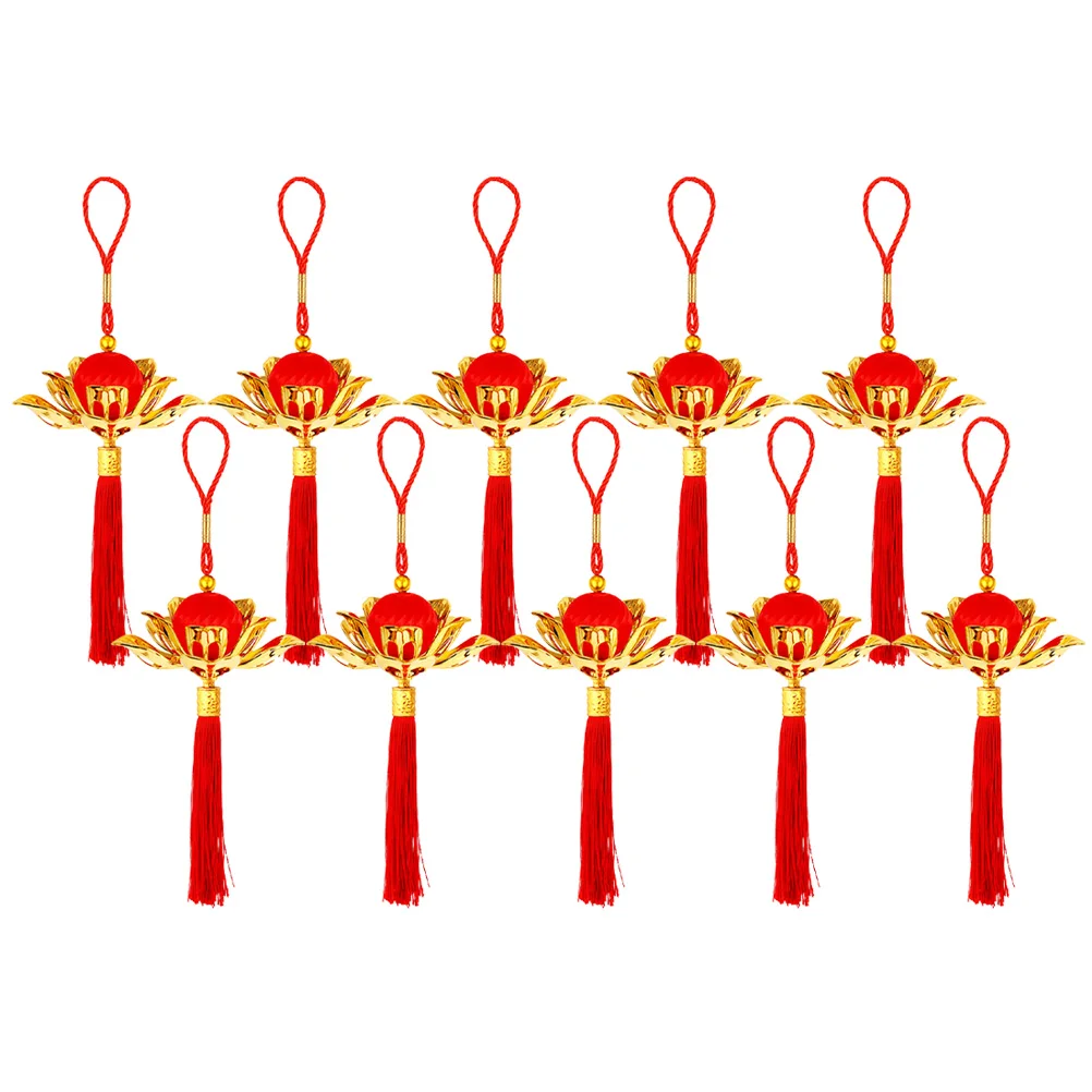 

10pcs Lotus Lantern Hanging Ornament Malls Decoration Housewarming Gift Spring Festival Pendant Fabric Tassel Ornament