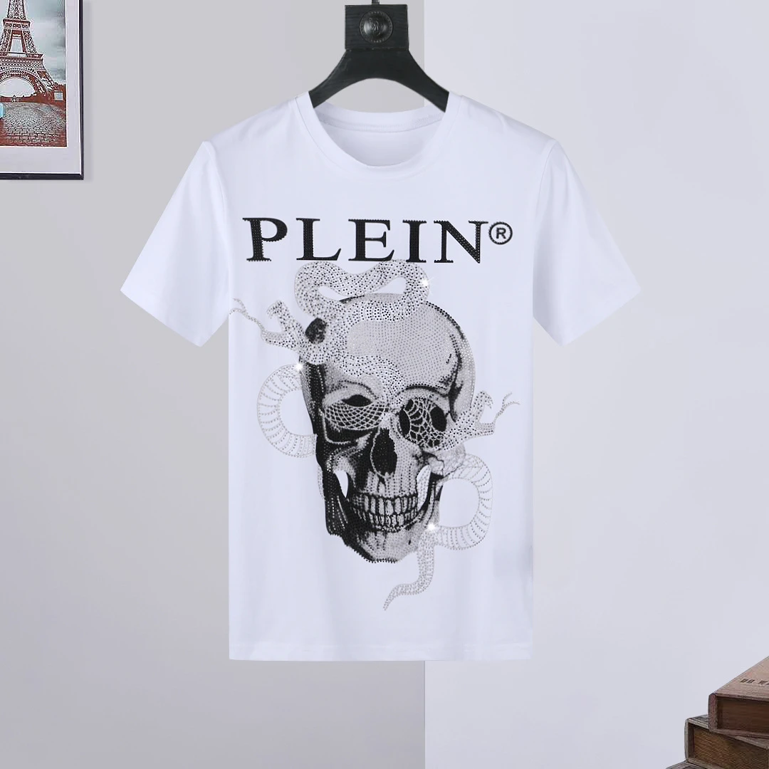 Plein Spring and Summer Short Sleeve Men's Round Neck T Domineering Personality Printed Skeleton Fashion Men and Women The Same