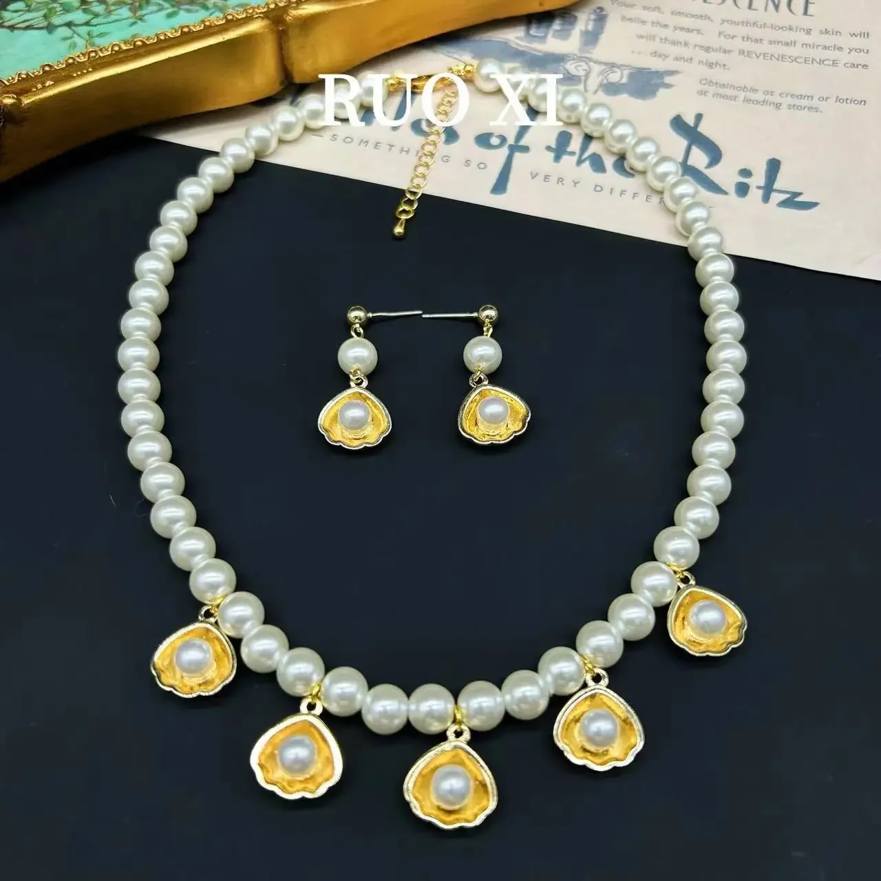 Jewelry Decoration Girl's Earring Glass Pearl Shell Design Fashion Woman Necklace Earring Set Lady's Office Daily Boutique