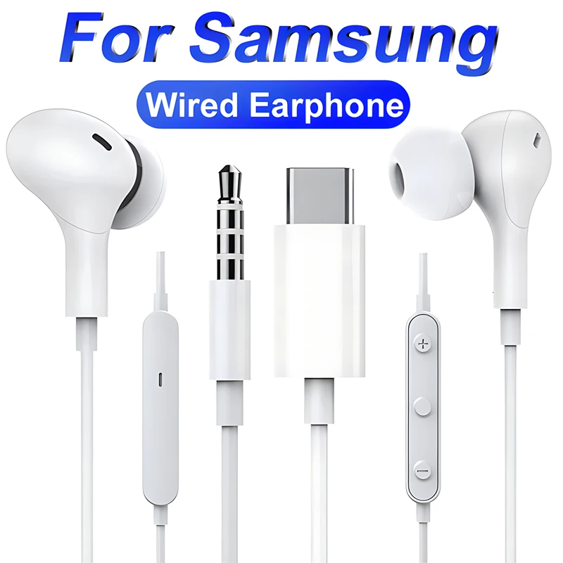 Bedrade Hoofdtelefoon Type C 3.5Mm Hifi Stereo Voor Samsung Galaxy S24 S23 A53 A54 Met Dac Microfoon Muziek Noise Bedrade Oordopjes