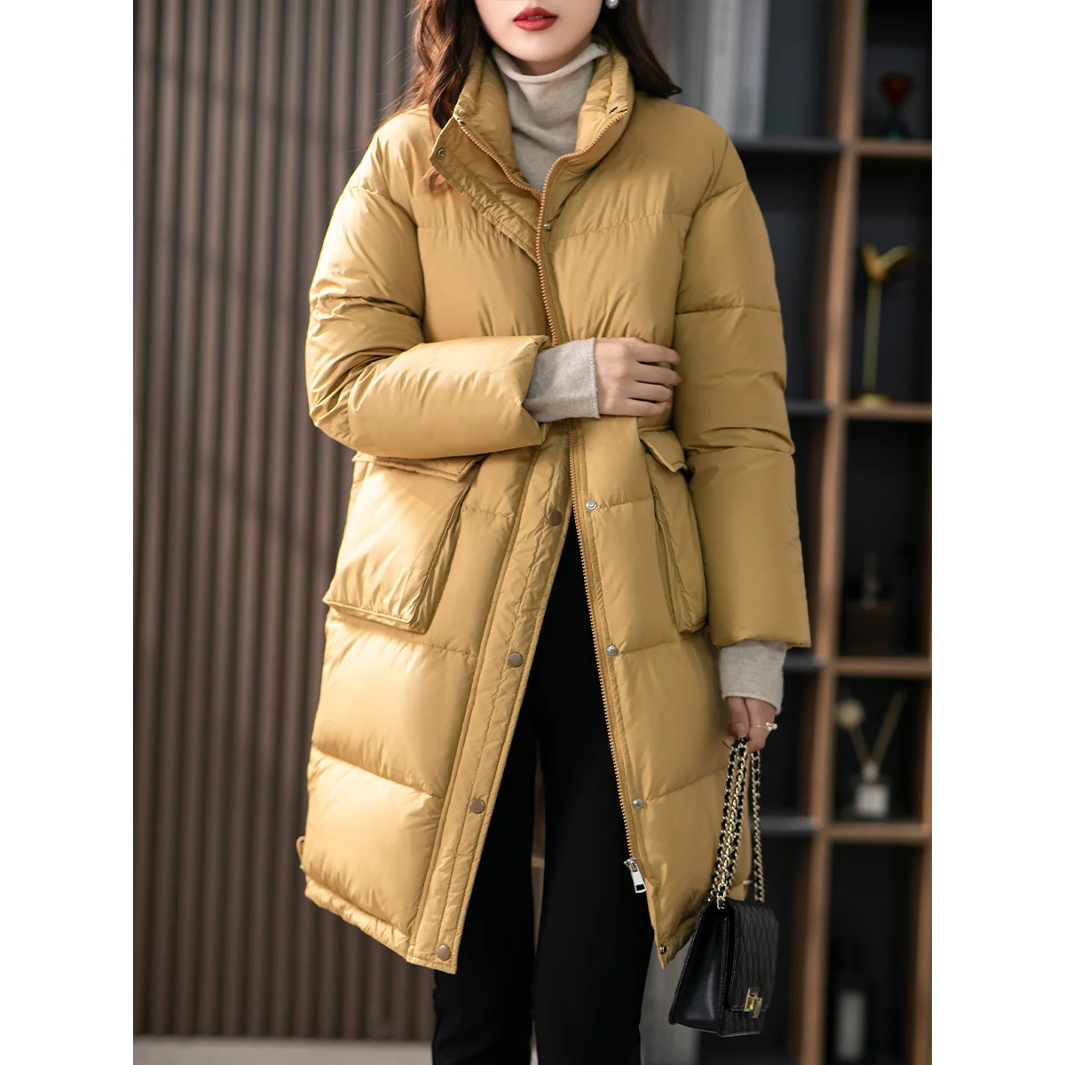 Women's Mid-Length down Jaet White Du Feather Thi Warm Faionable Versatile Korean Sle Commute Wind Winter New Arrival