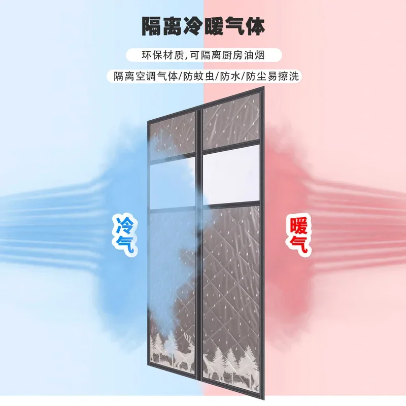 Magnetic Thermal Door Curtain Keep Warm Thermal Door Cover Externally Visible Insulated Door Screen for Bedrooms,Living Rooms