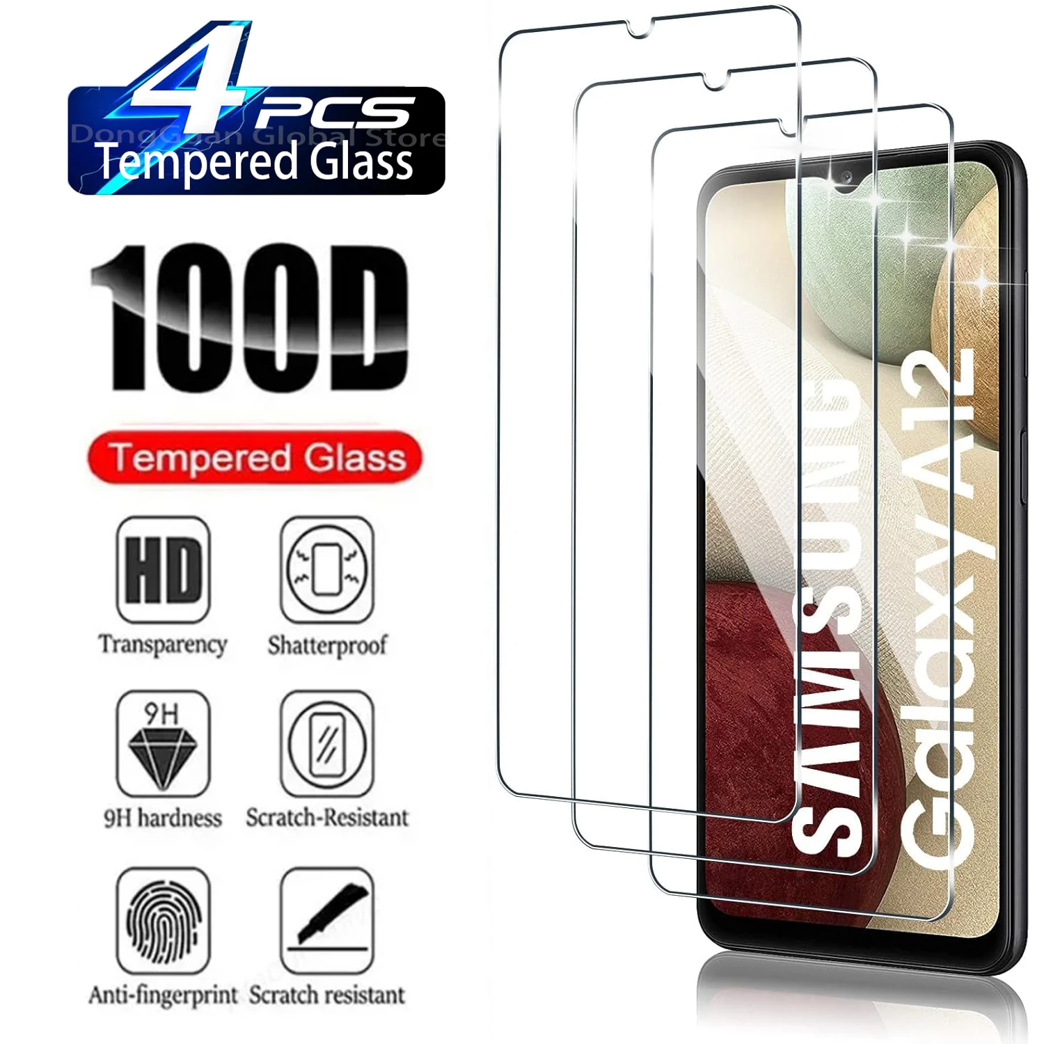 

For Samsung Galaxy A12,2/4Pcs 9H Screen Protector HD Tempered Glass Film