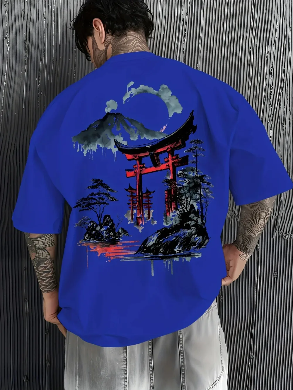 Harajuku Red Sun Mount Fuji Tower 3DPrint Breathable Quick-Dry Men's Large-Sized T-Shirt Street Casual Outdoor Sports Trendy Top