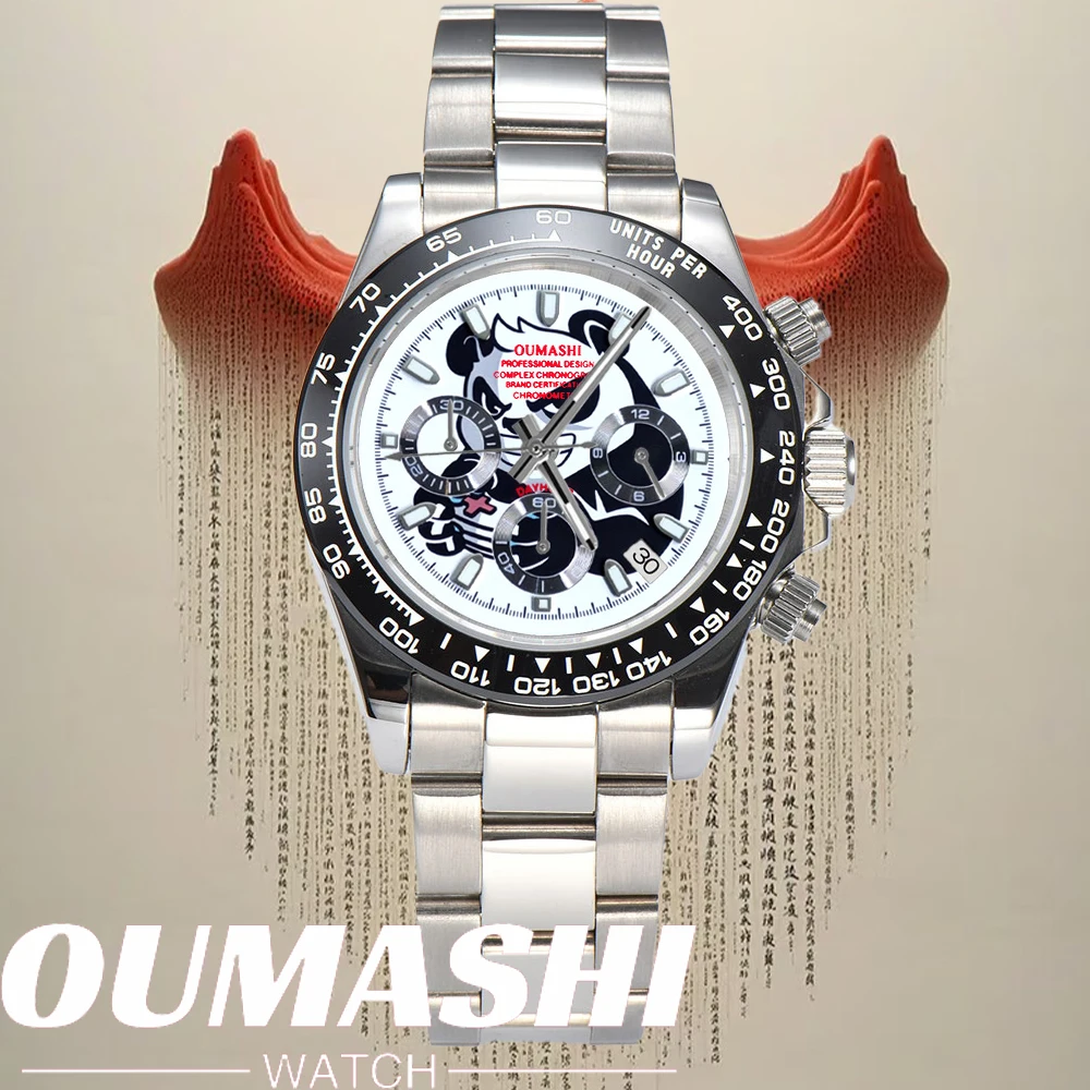 

customized VK63 Watch Chronograph Sapphire glass Men's Watches VK63 Cartoon Printing Pattern Stainless Steel White Dial watches